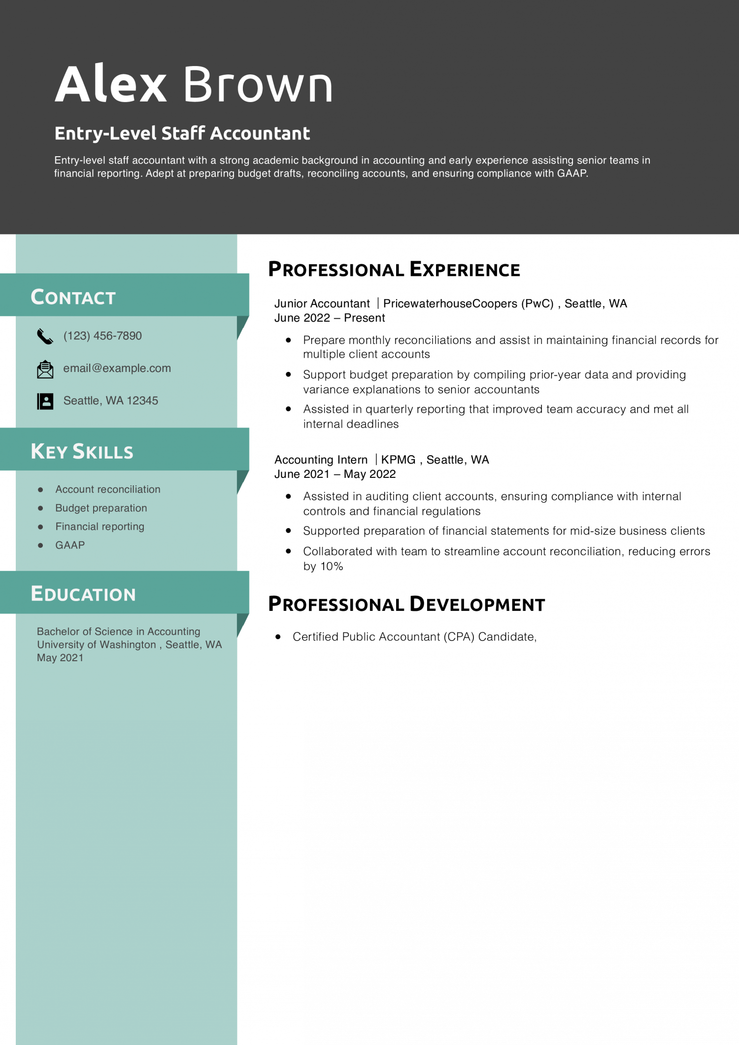 Entry-Level Staff Accountant Resume Example