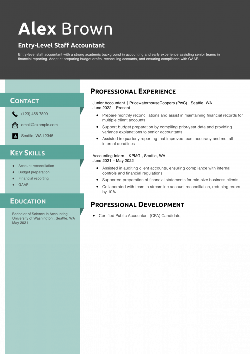Entry-Level Staff Accountant Resume Example 
