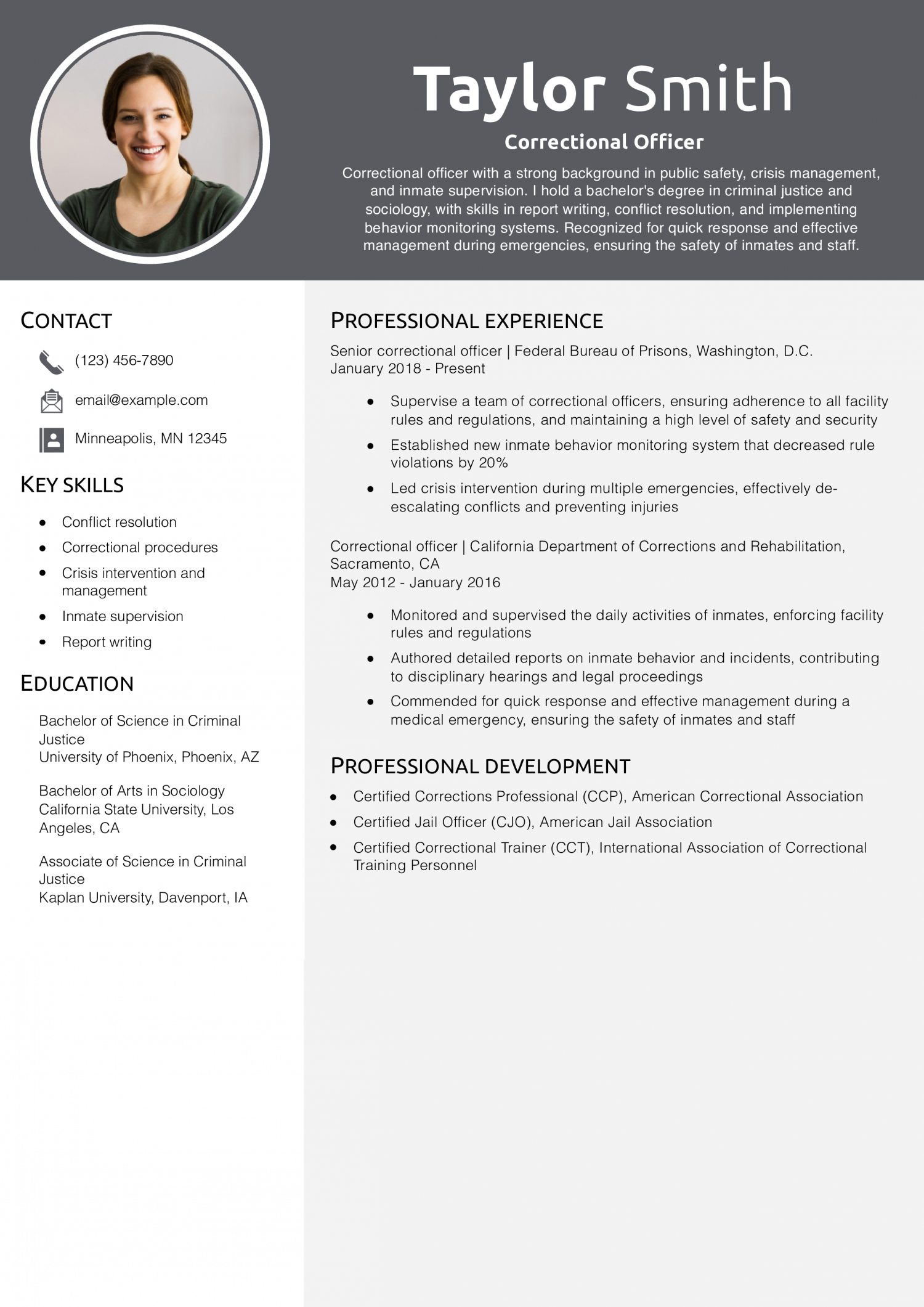Correctional Officer Resume Example   