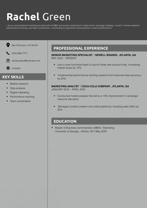 Marketing Analyst Resume Example