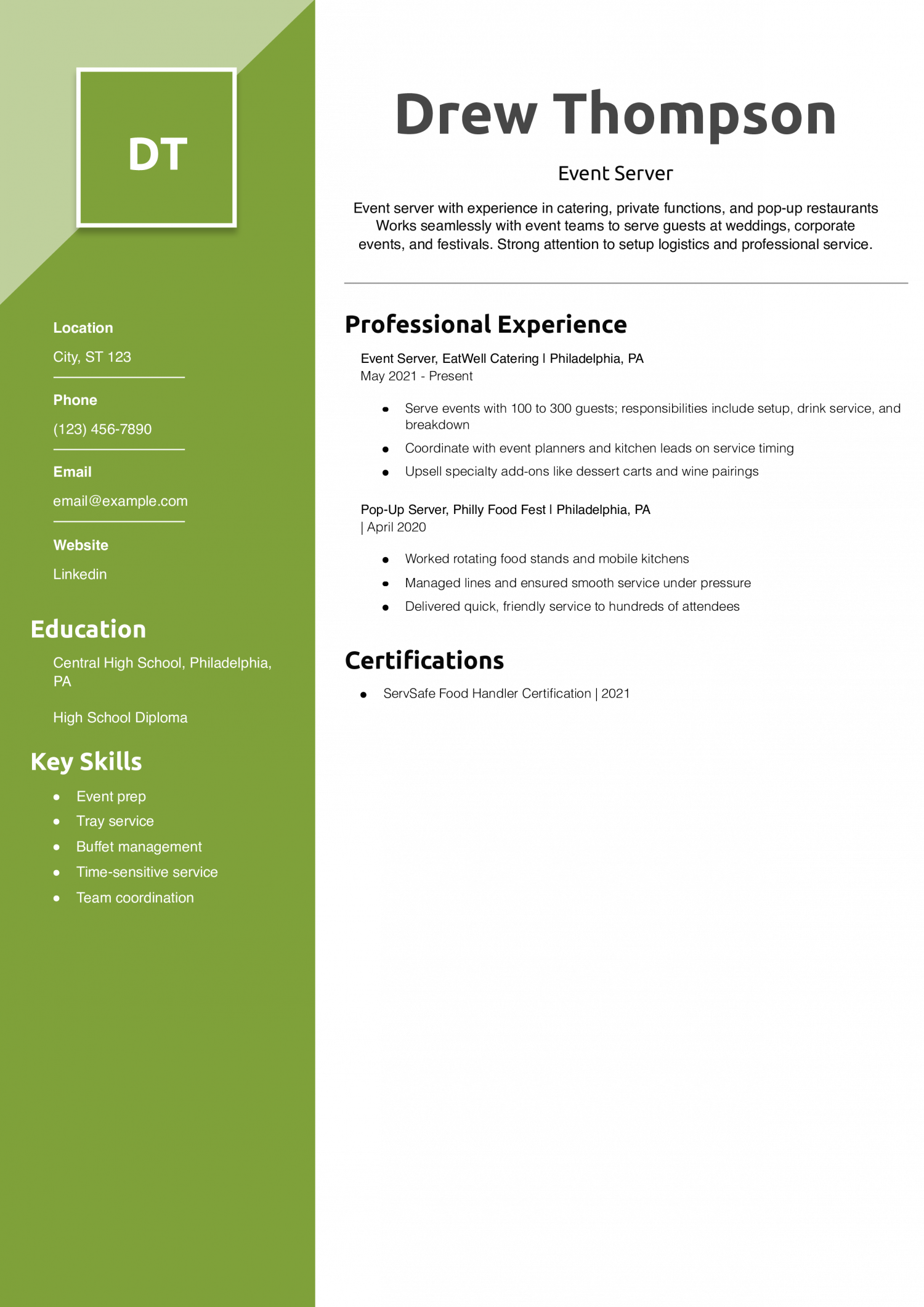 Event Server Resume Example