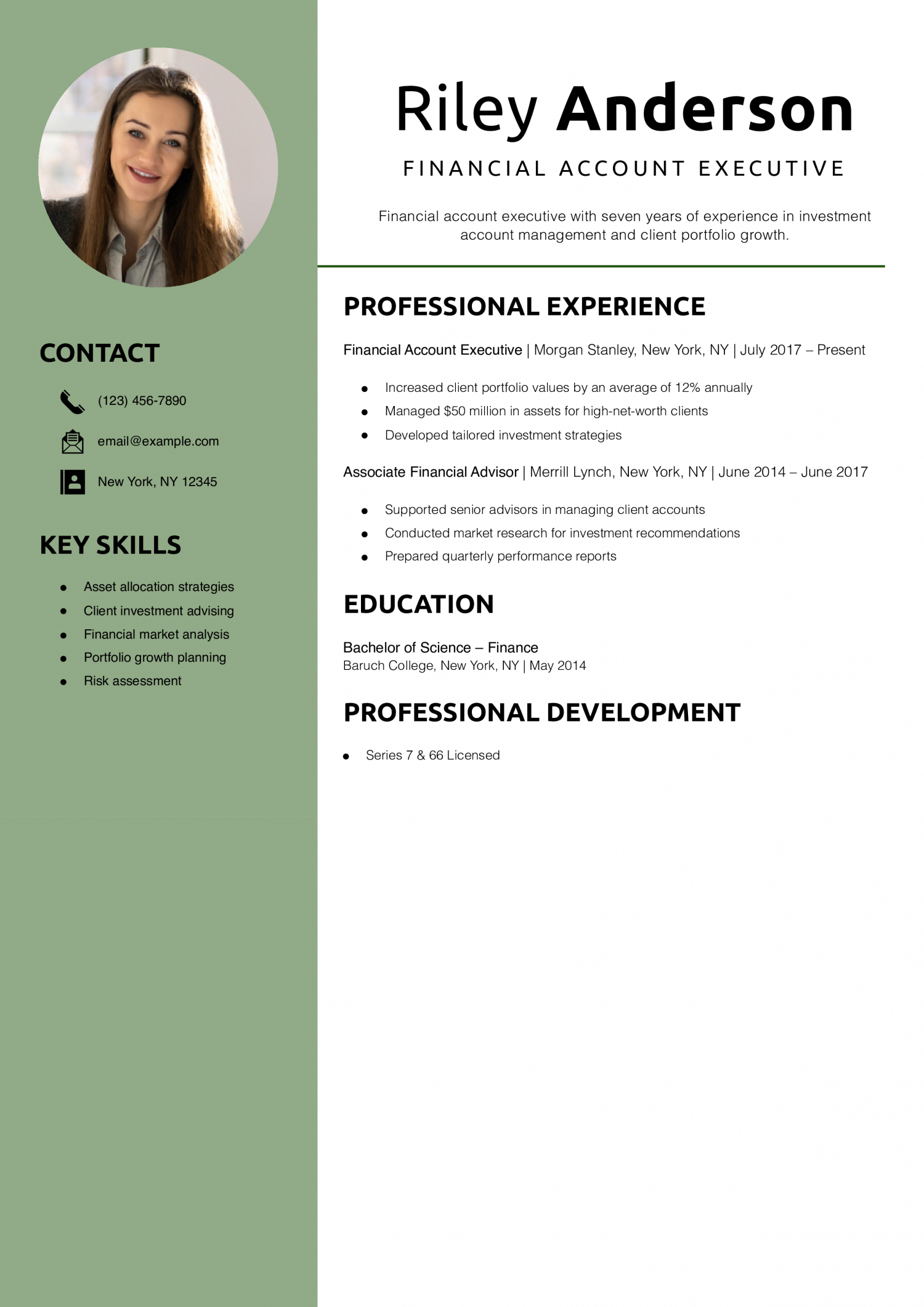 Financial account executive resume example