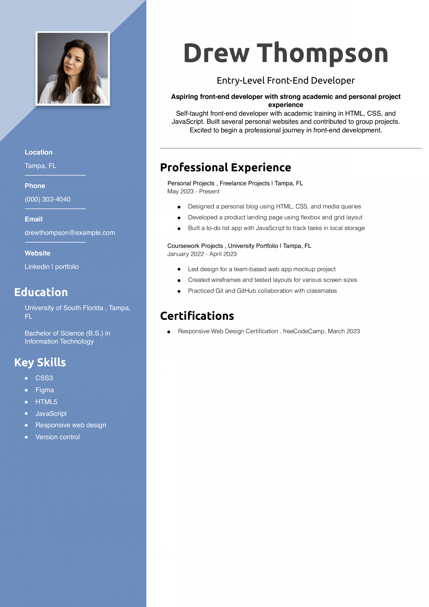 Front-End Developer Specializing in Projects Resume 