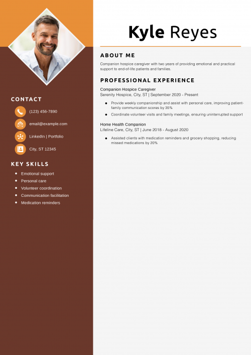 Companion Hospice Caregiver Resume Example