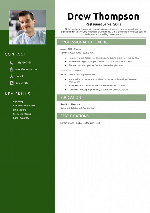 Restaurant Server Skills Resume Example