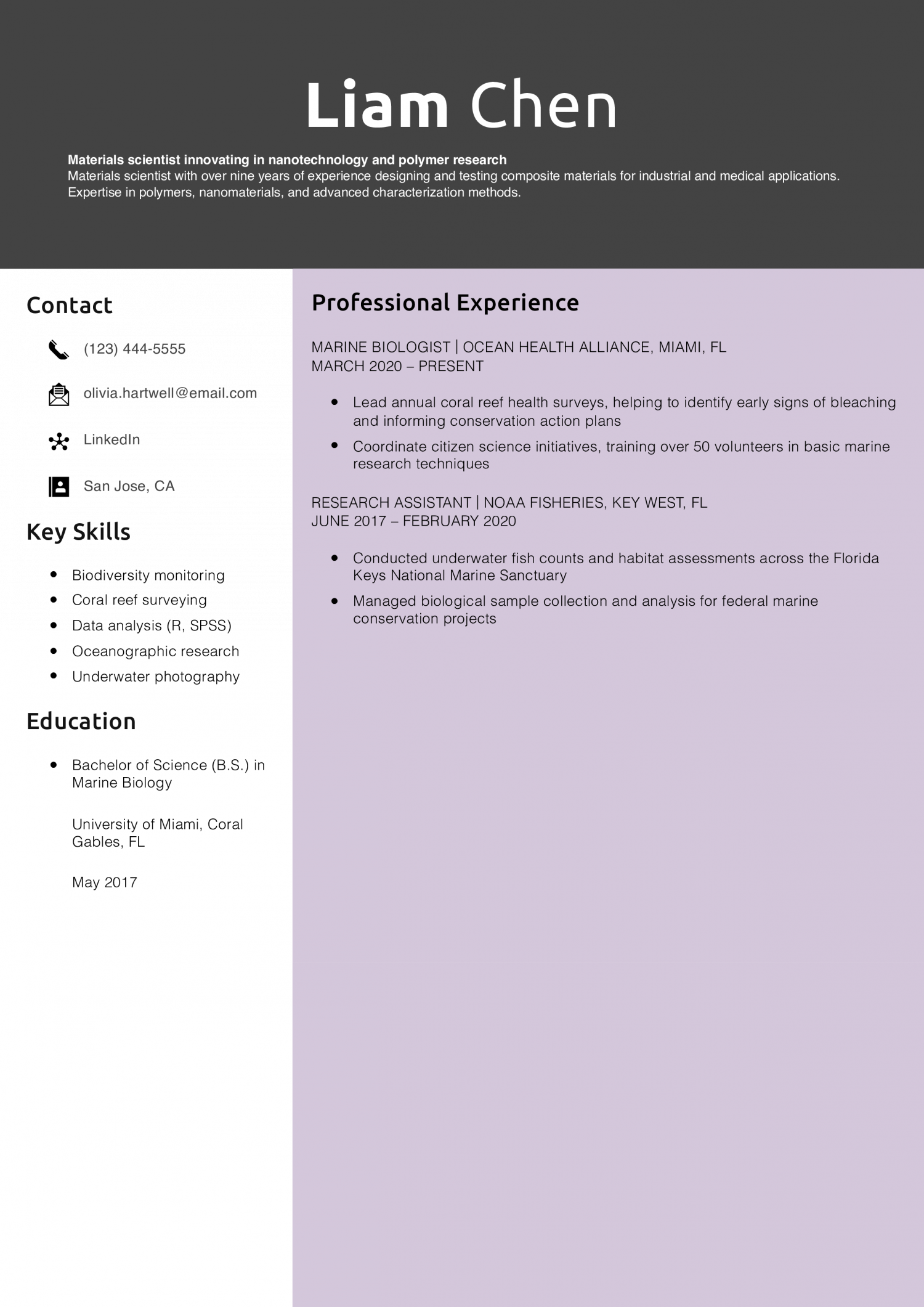 Materials Scientist Resume Example