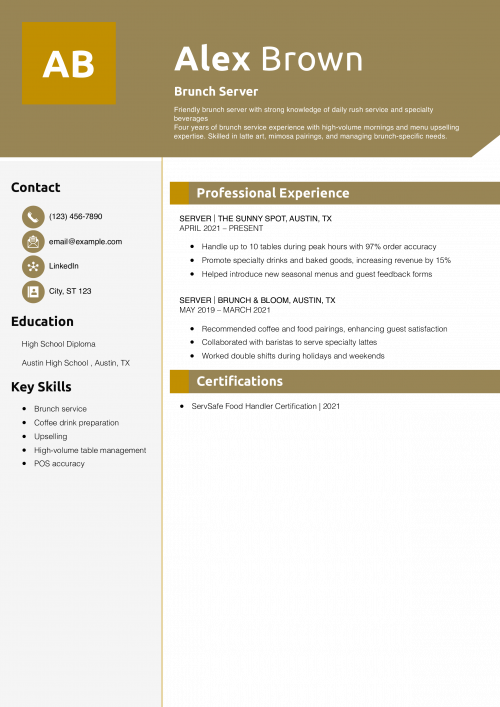 Brunch Server Resume Example