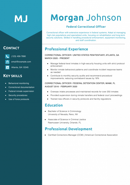 Federal Correctional Officer Resume Example 