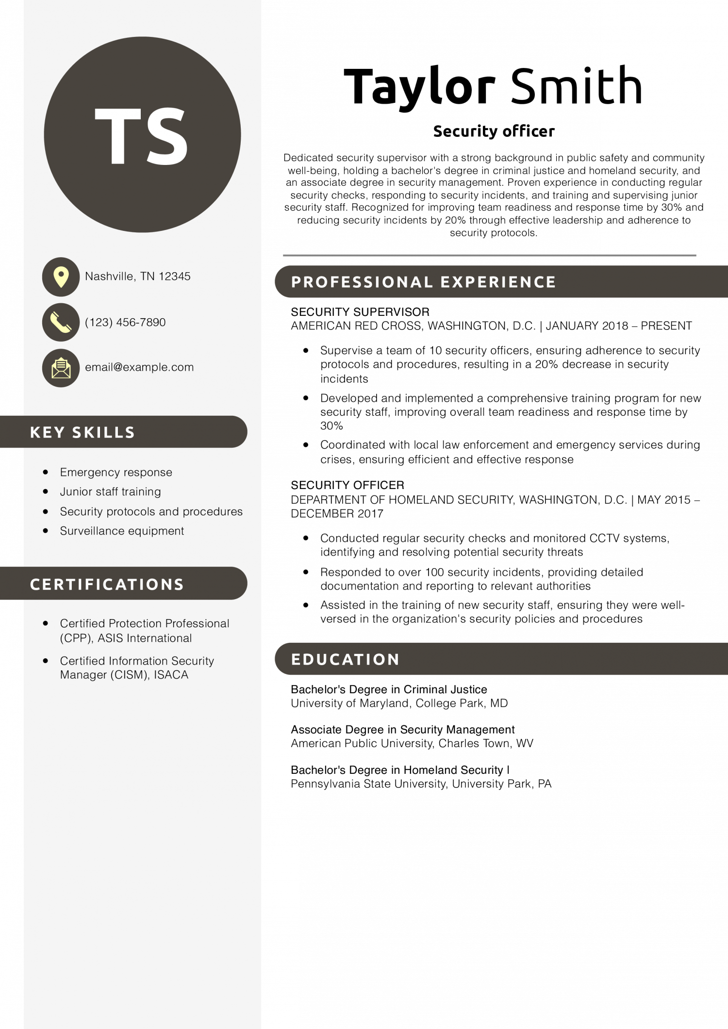 Security officer resume example