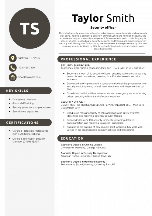 Security officer resume example