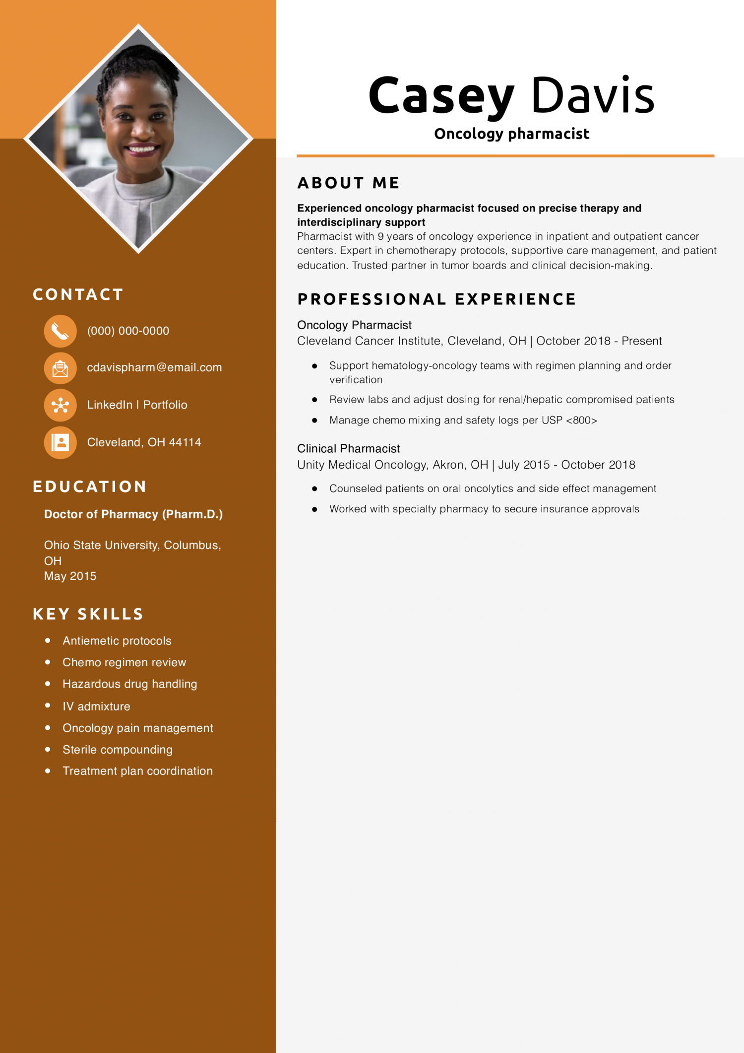 Oncology pharmacist resume 