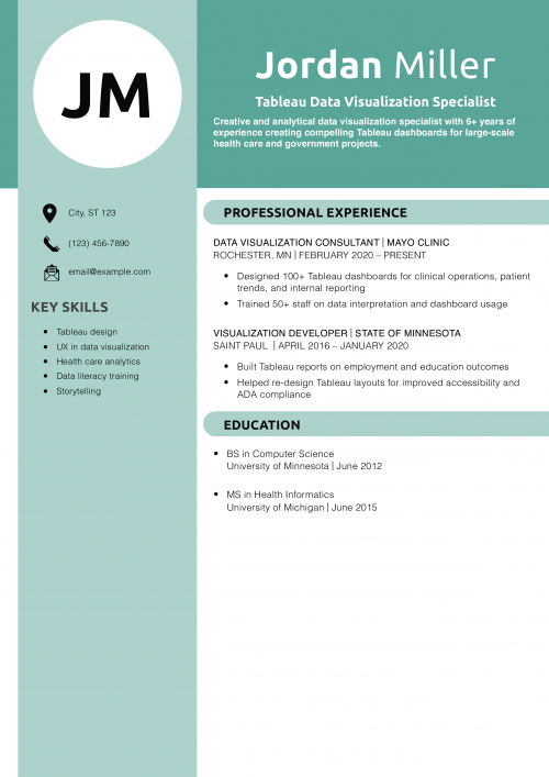 Tableau Data Visualization Specialist Resume Example
