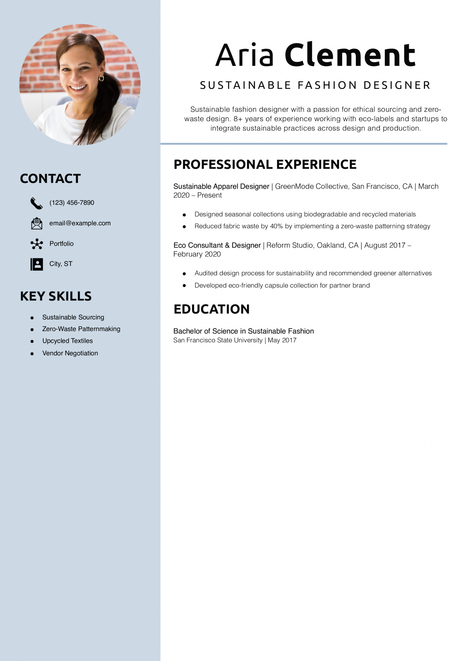 Sustainable Fashion Designer Resume