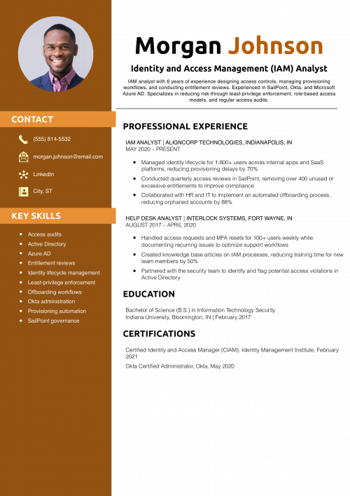 Identity and Access Management (IAM) Analyst Resume Example