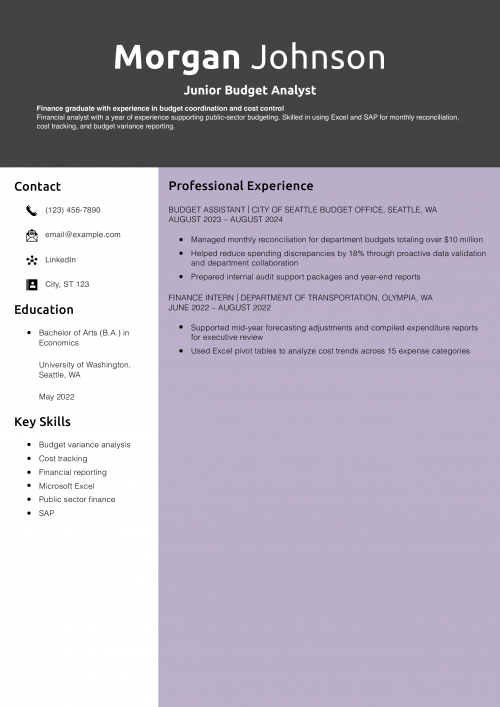 Junior Budget Analyst Resume Example