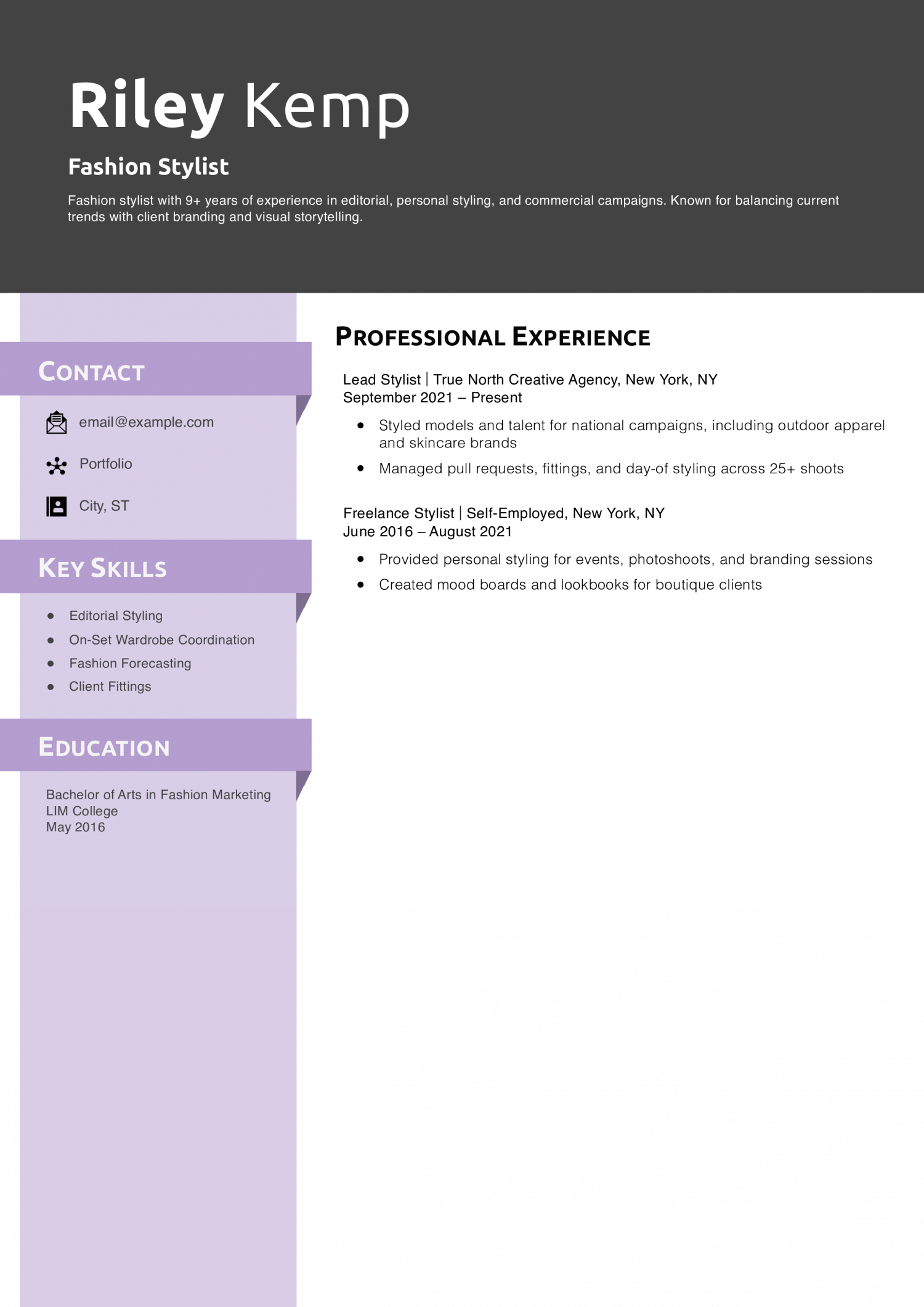 Fashion Stylist Resume