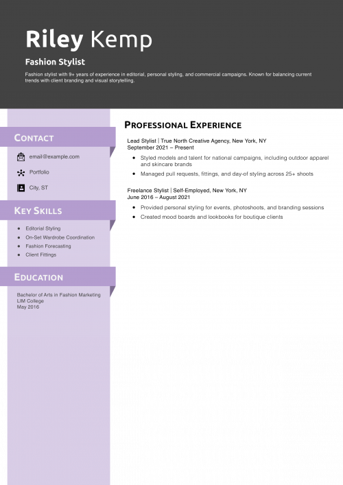Fashion Stylist Resume