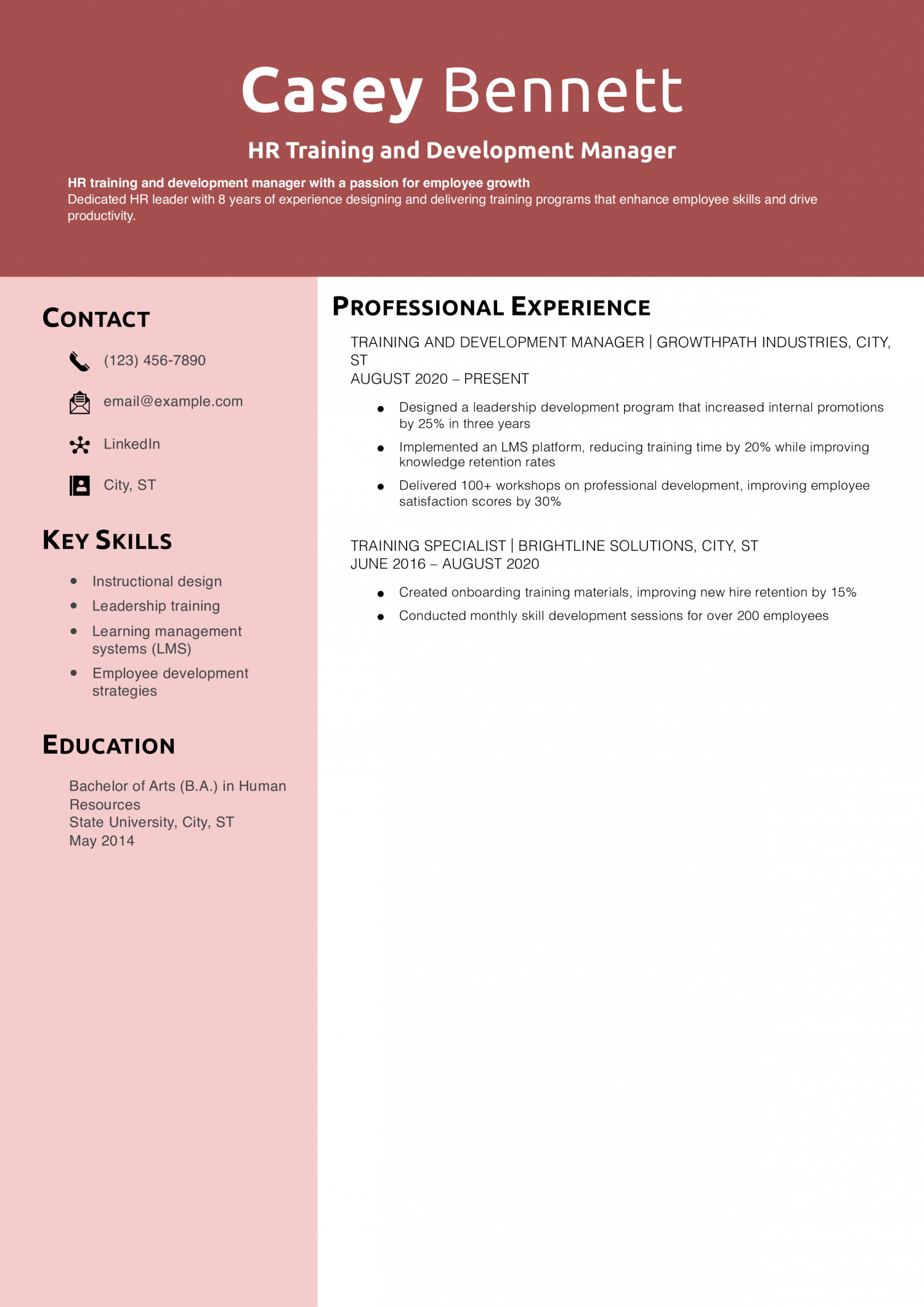 HR Training and Development Manager Resume