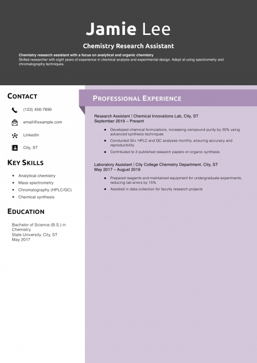 Chemistry Research Assistant Resume