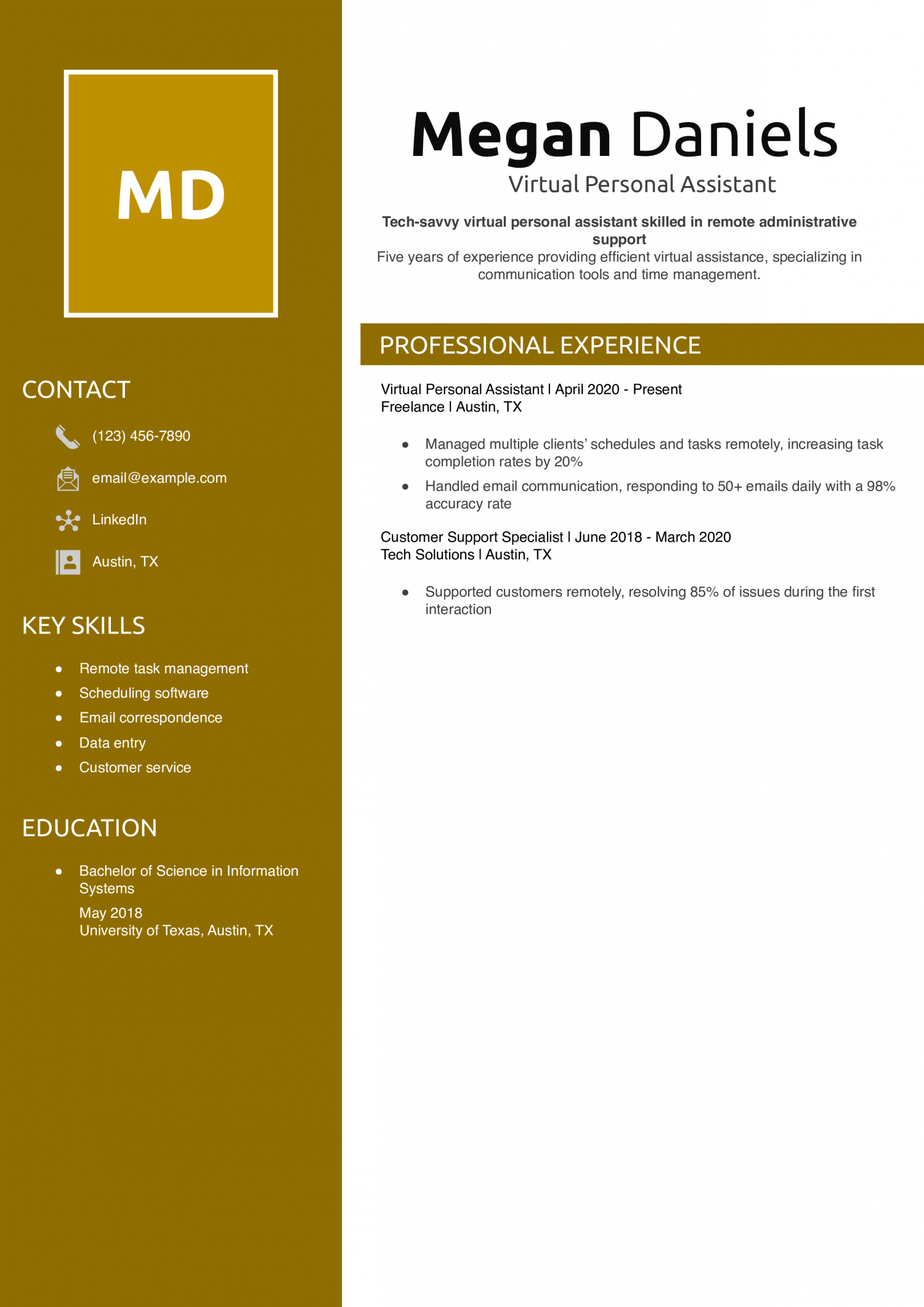 Virtual Personal Assistant Resume