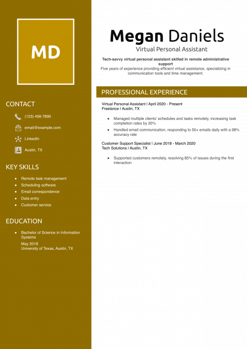 Virtual Personal Assistant Resume