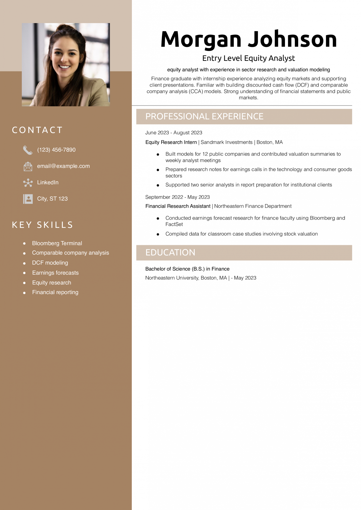 Entry Level Equity Analyst Resume Example