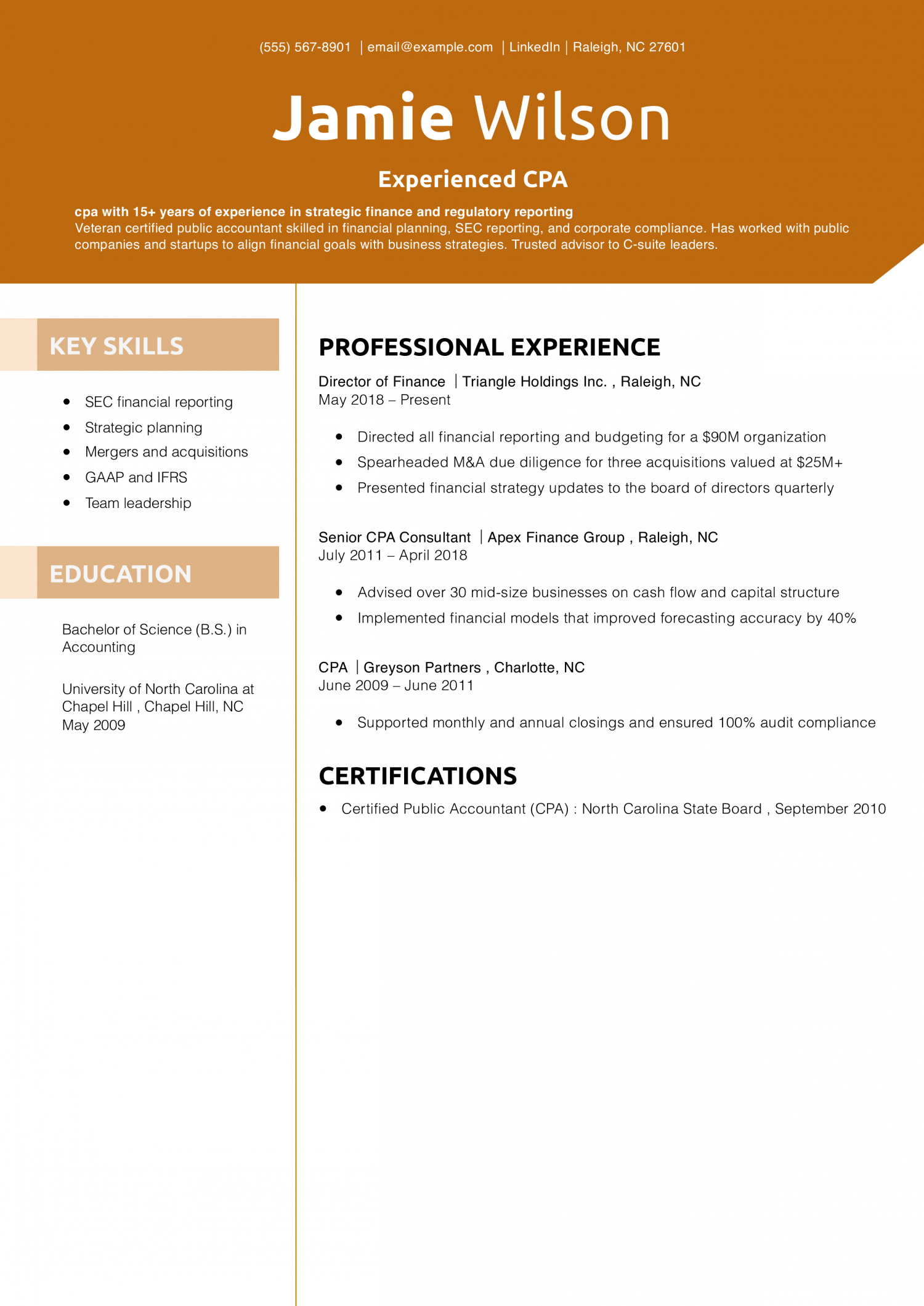 Experienced CPA Resume 