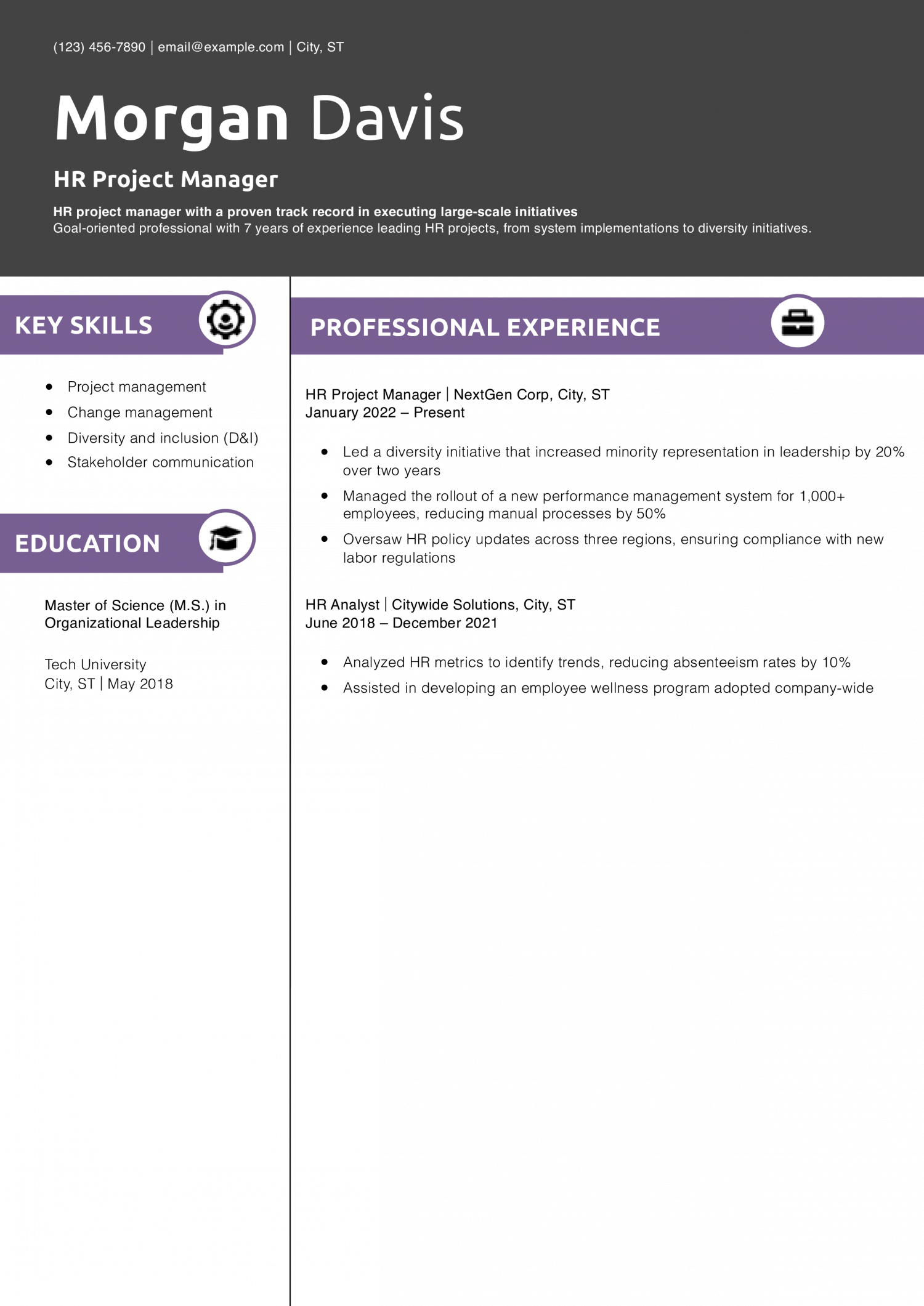 HR Project Manager Resume