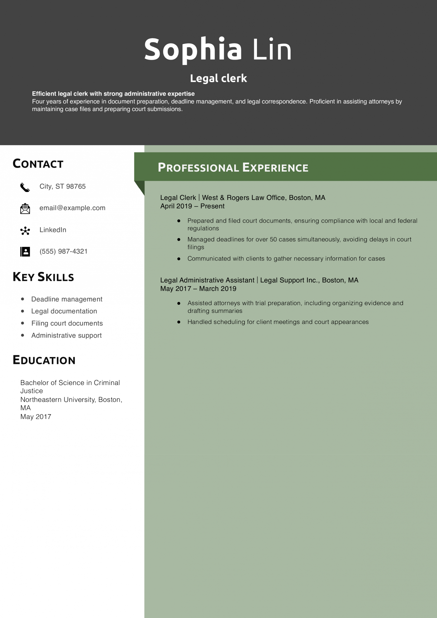 Legal clerk resume