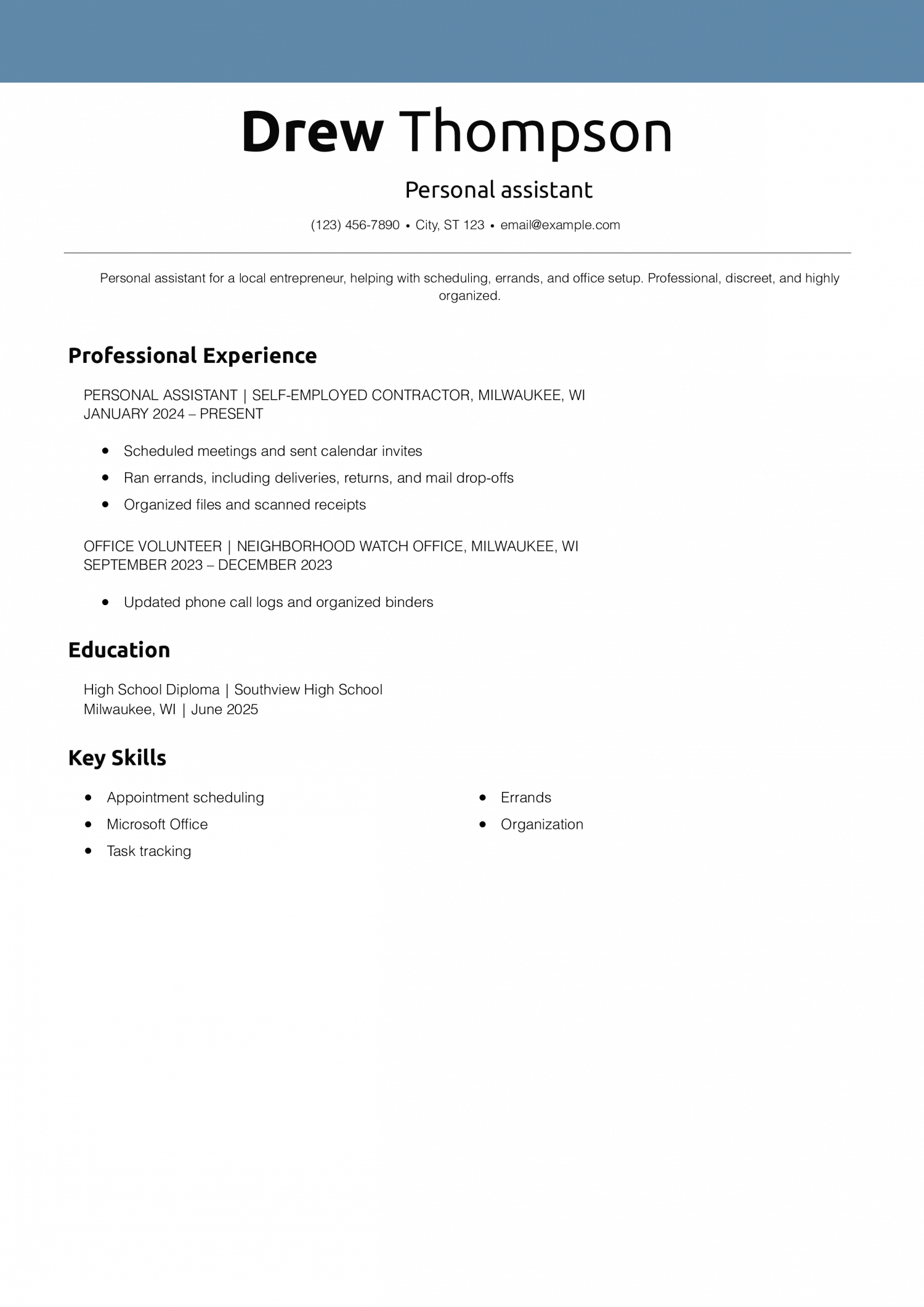 Personal assistant resume example