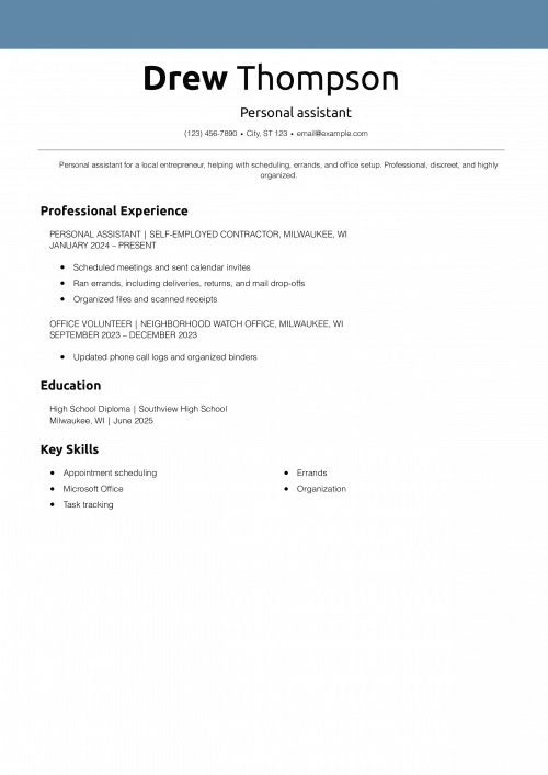 Personal assistant resume example