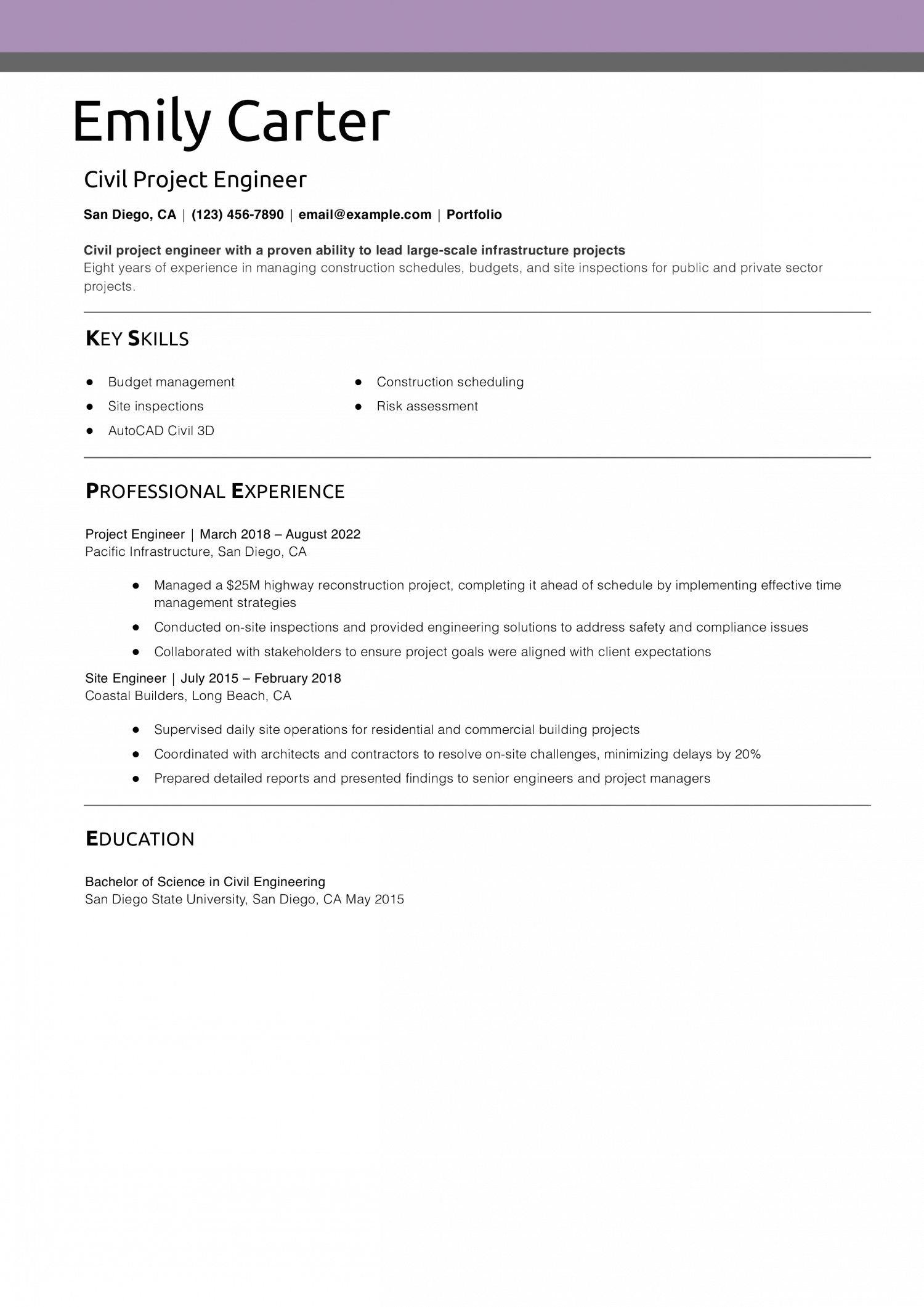 Civil Project Engineer Resume