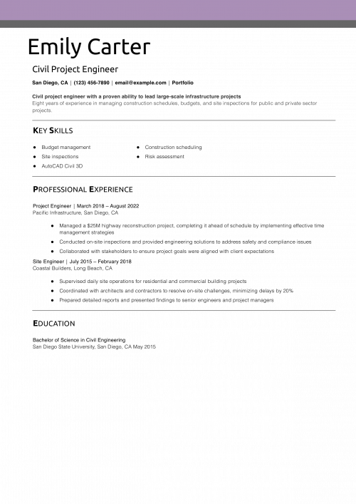 Civil Project Engineer Resume