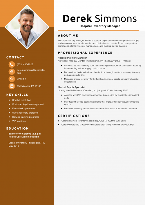 Hospital Inventory Manager Resume Example