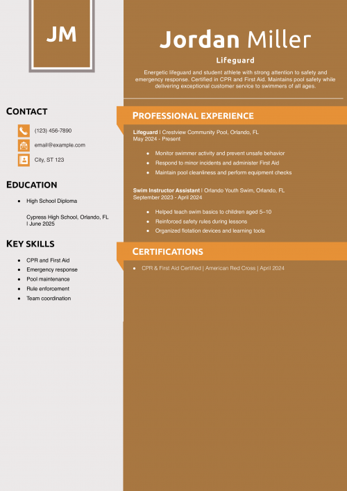 Lifeguard resume example