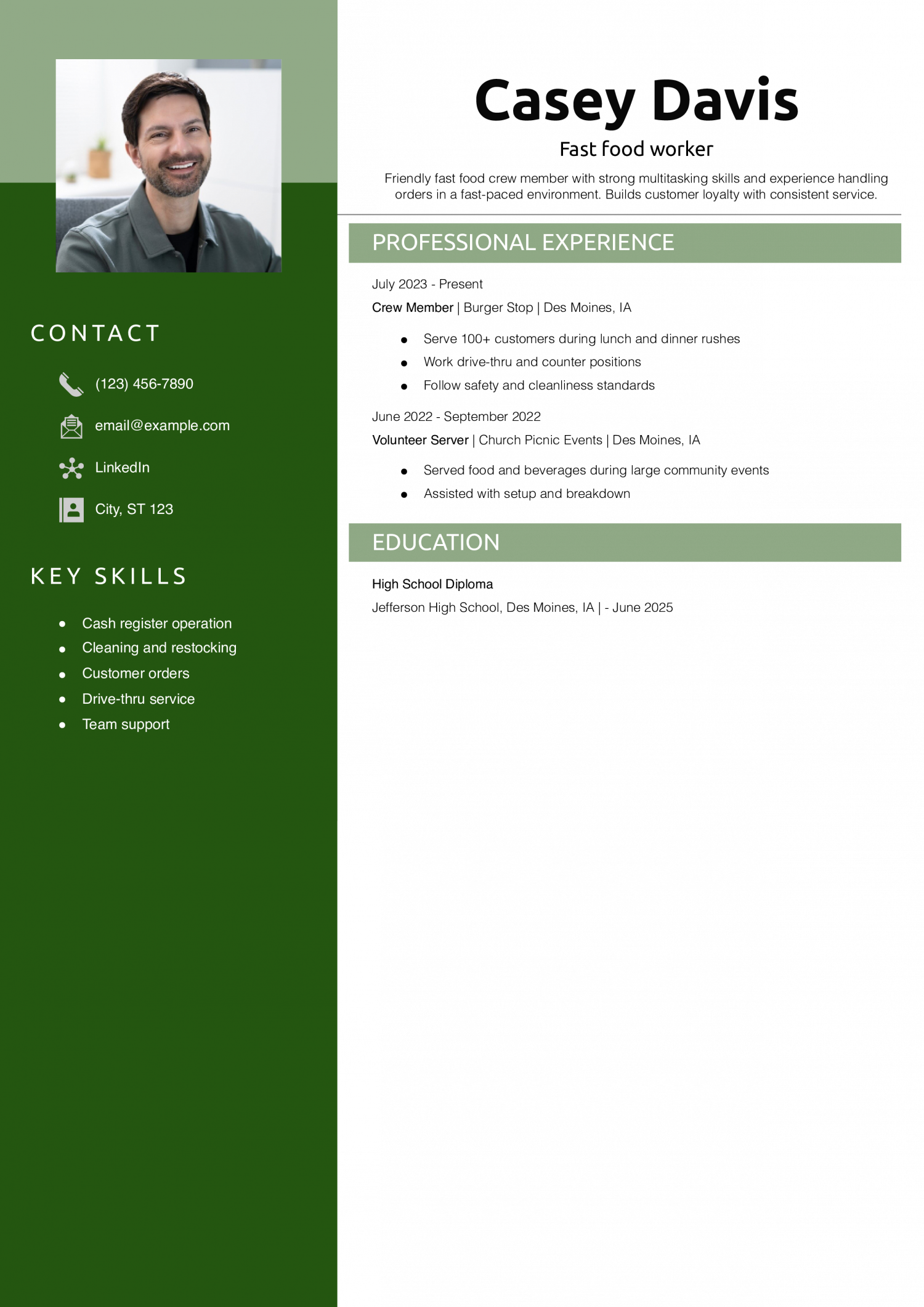 Fast food worker resume example