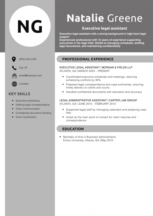 Executive legal assistant resume