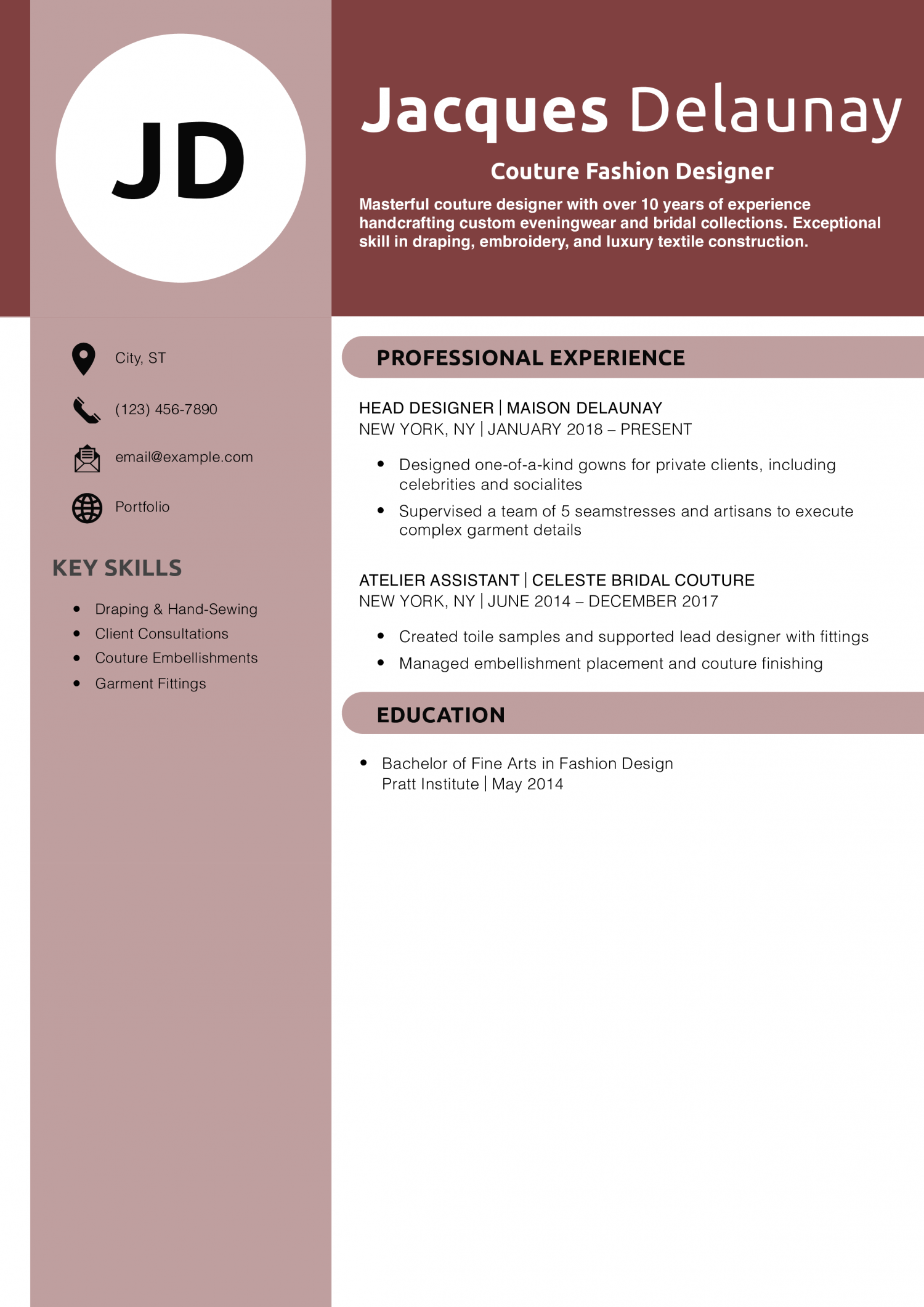 Couture Fashion Designer Resume