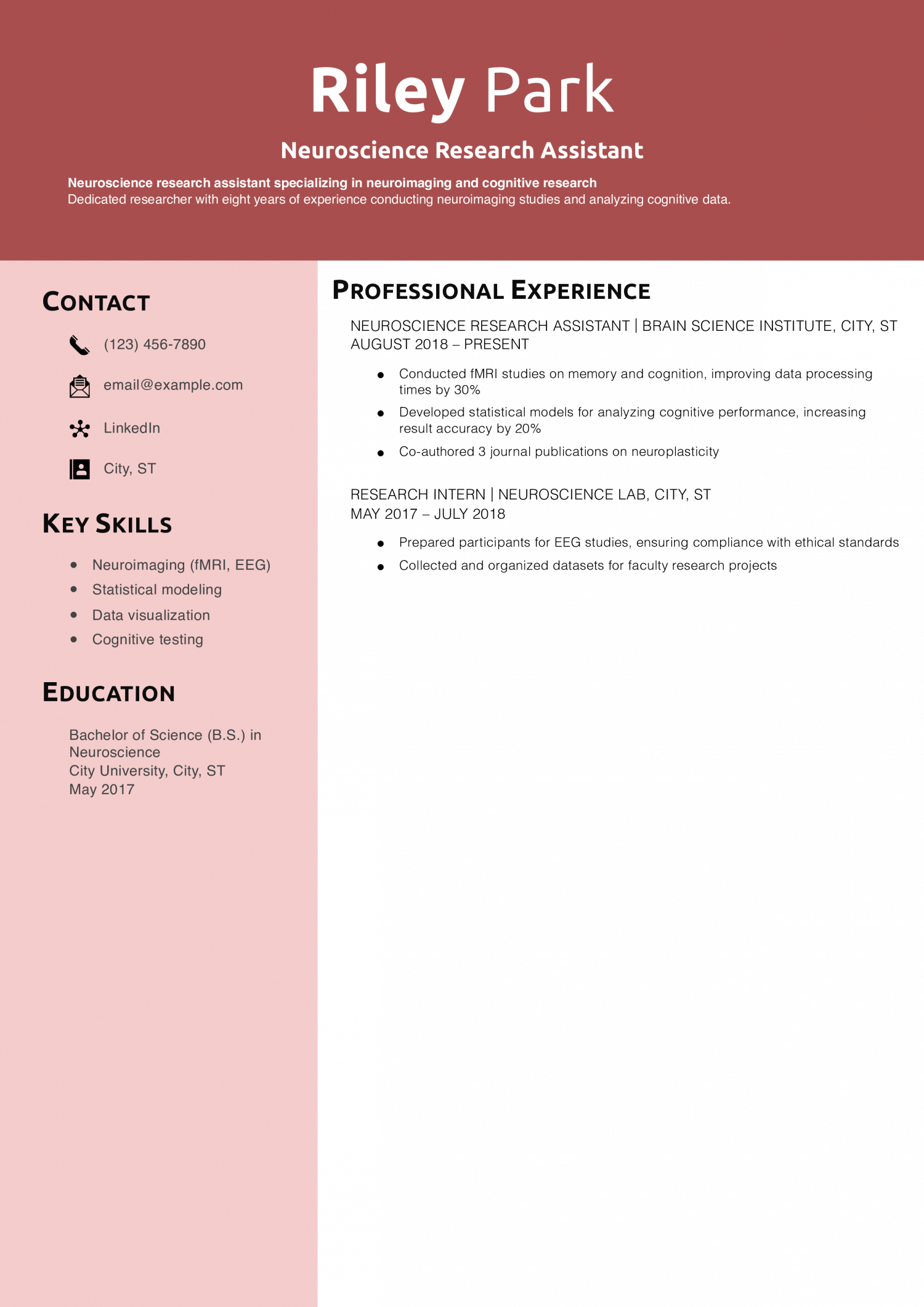 Neuroscience Research Assistant Resume