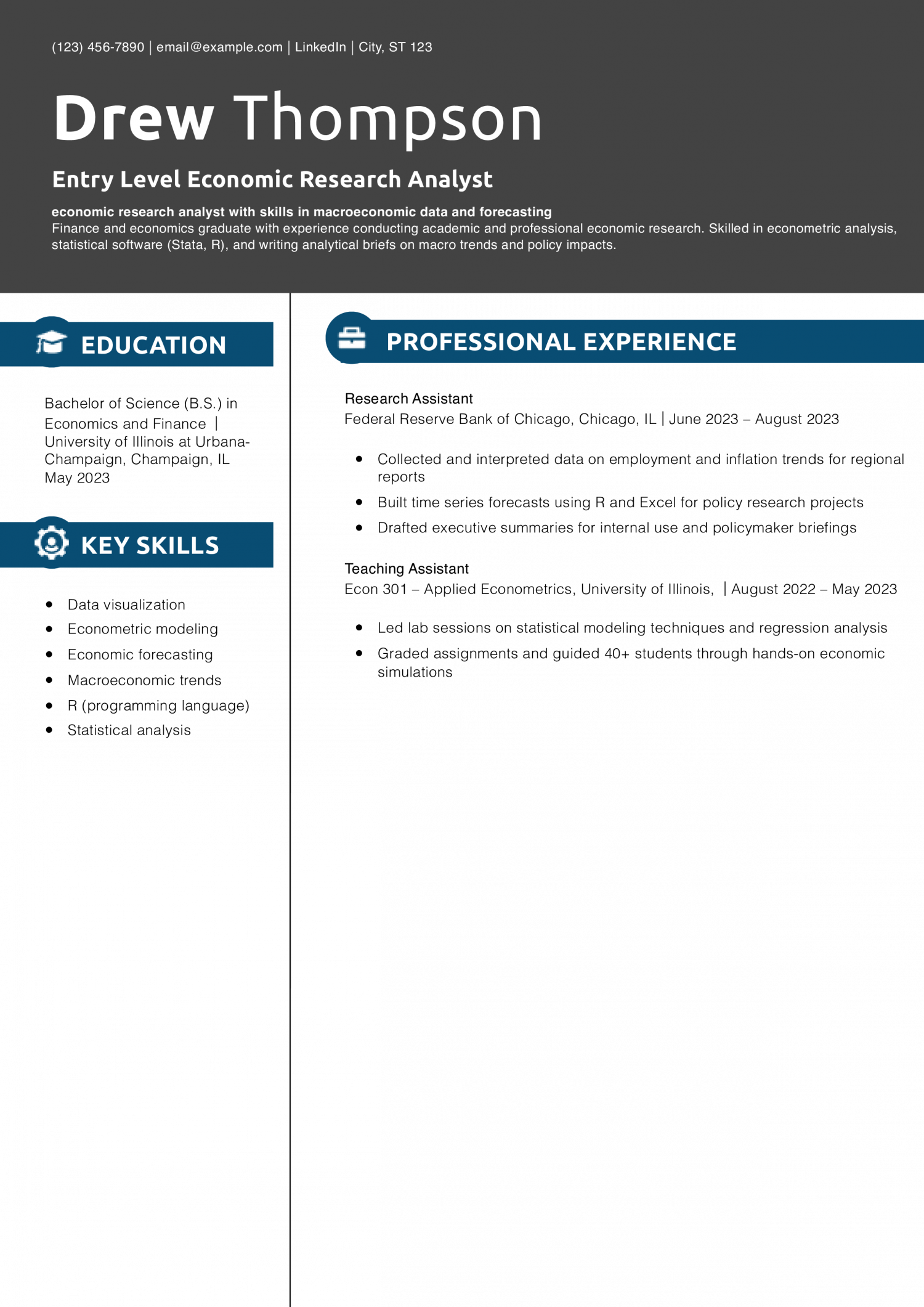 Entry Level Economic Research Analyst Resume Example