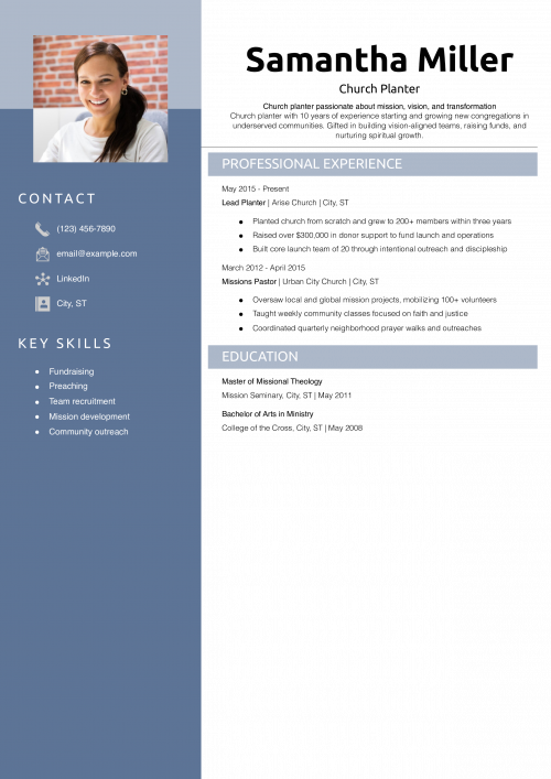 Church Planter Resume Example