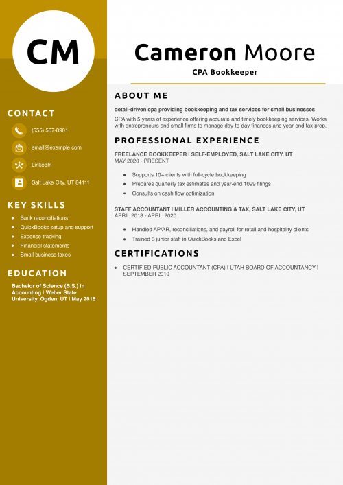 CPA Bookkeeper Resume 