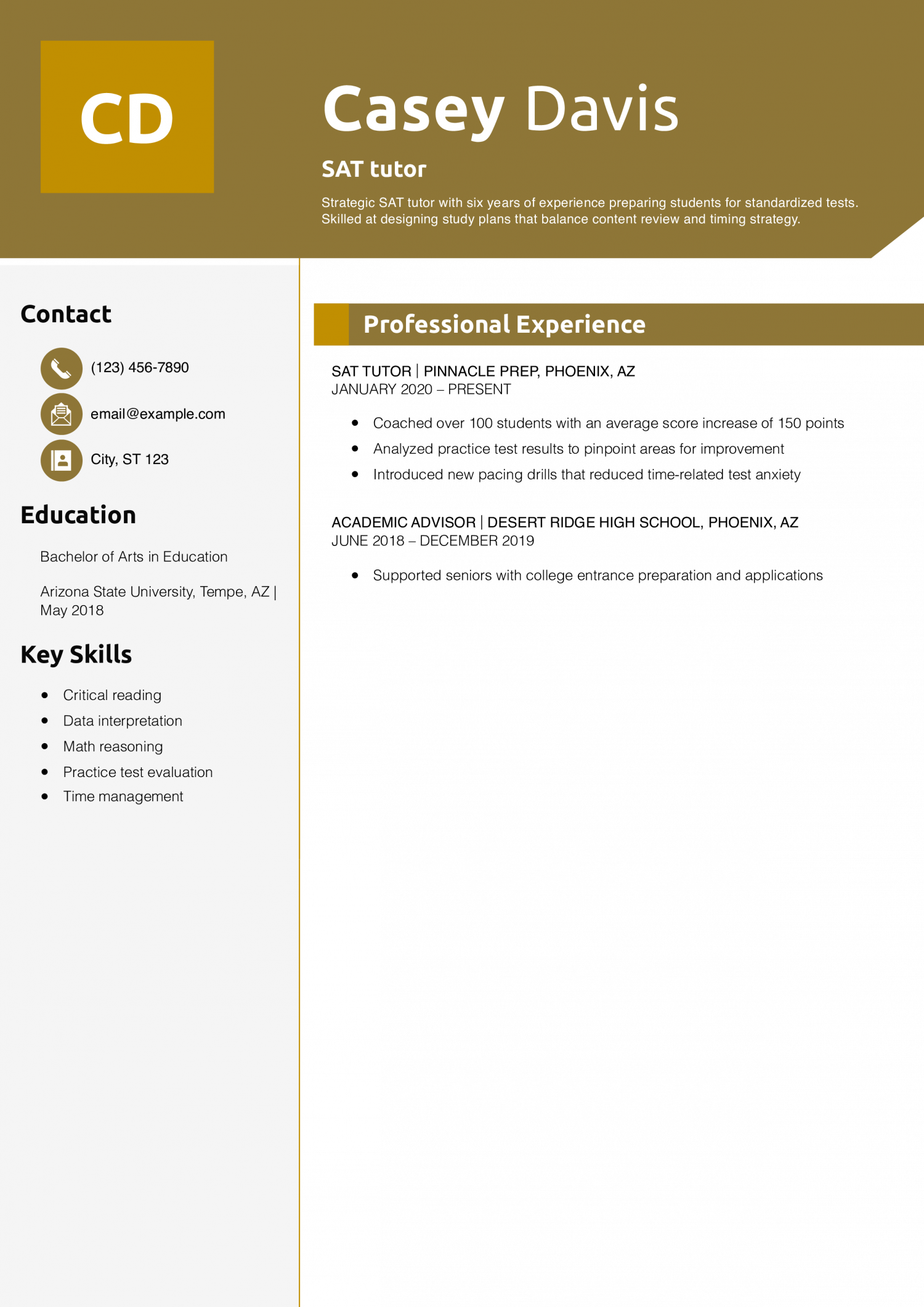 SAT tutor resume example