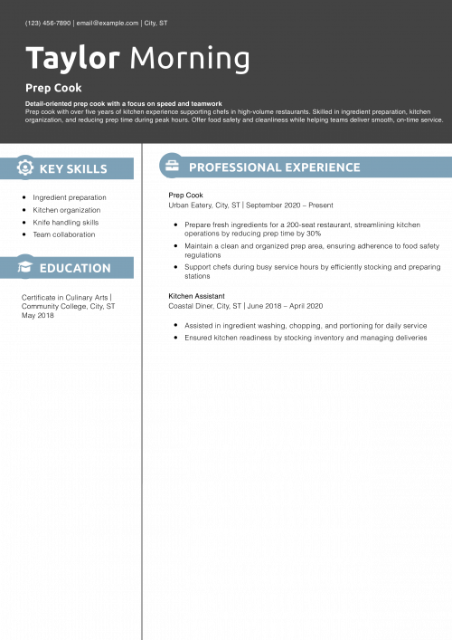 Prep Cook Resume Example