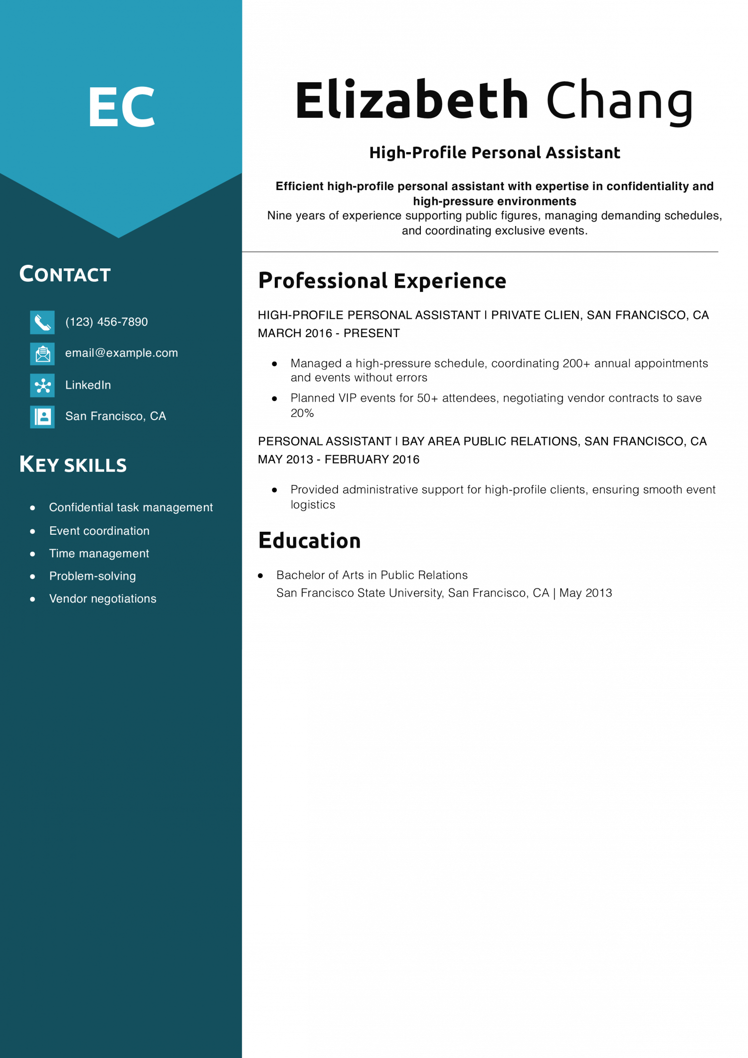 High-Profile Personal Assistant Resume