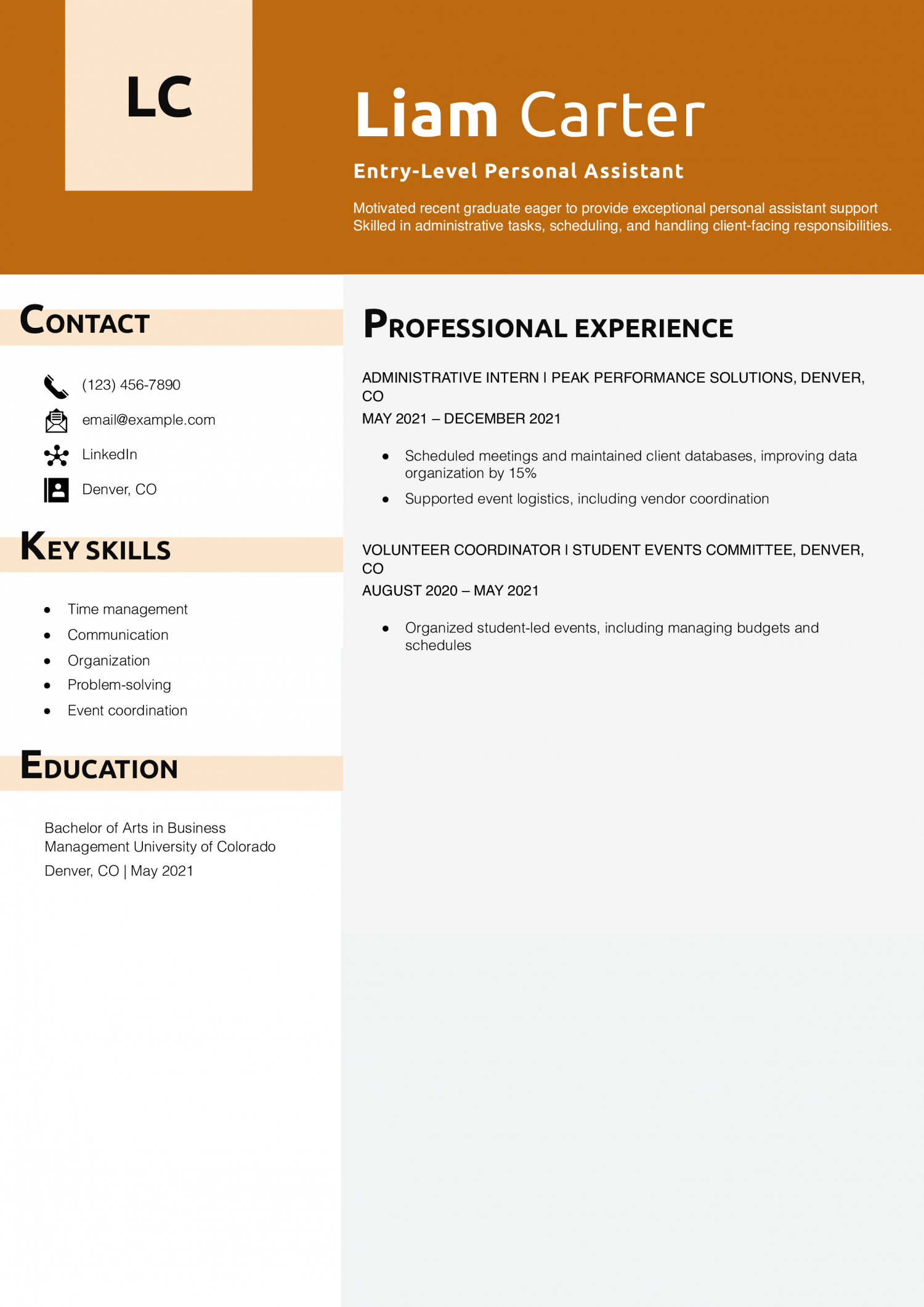 Entry-Level Personal Assistant Resume