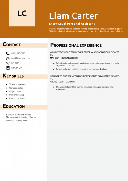 Entry-Level Personal Assistant Resume