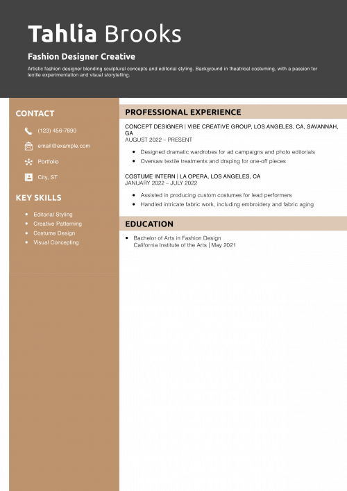 Fashion Designer Creative Resume