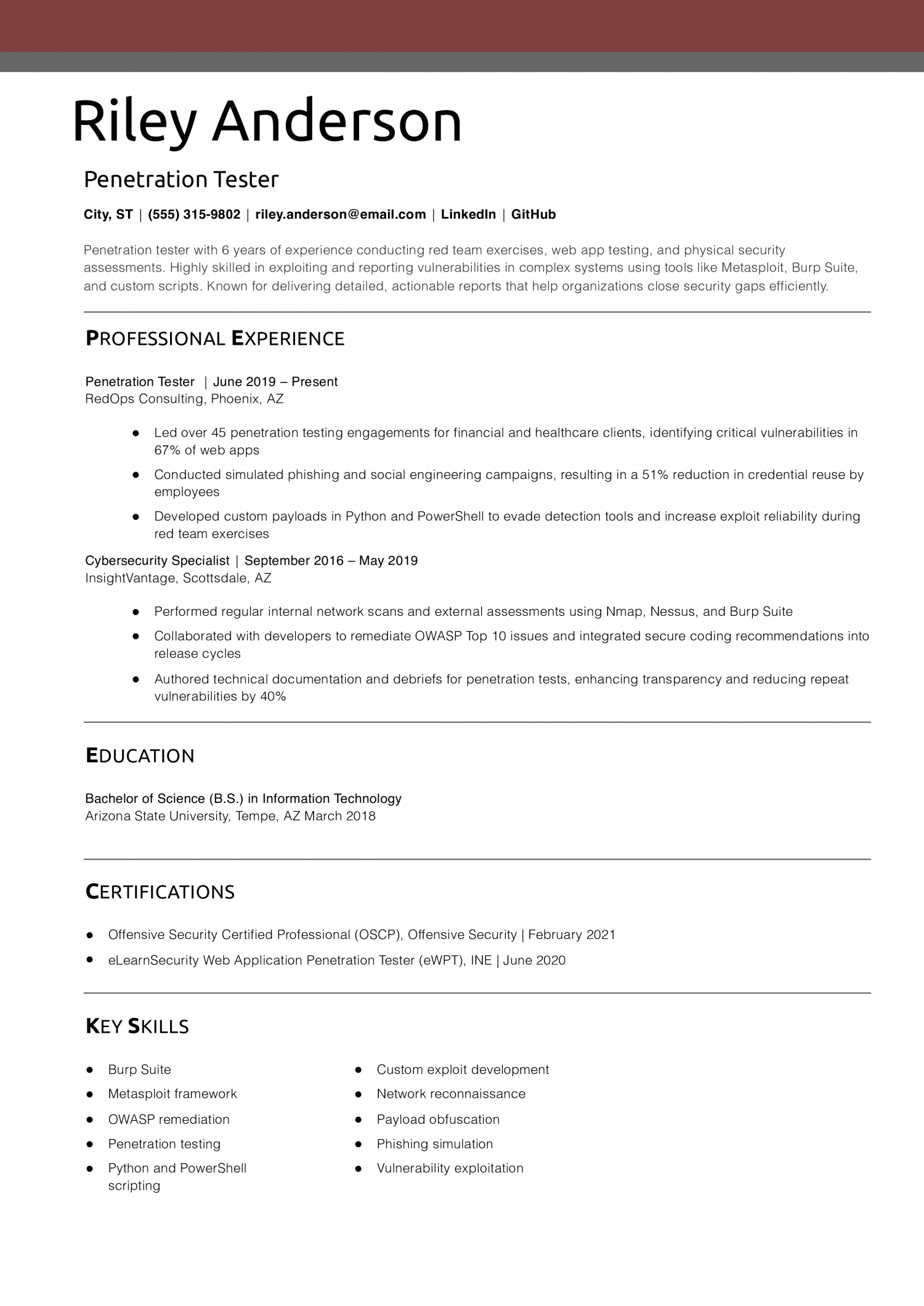 Penetration Tester Resume Example