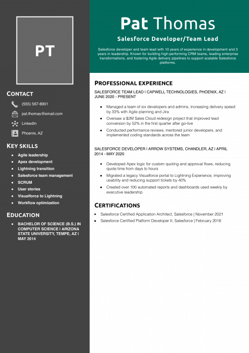 Salesforce Developer/Team Lead Resume 